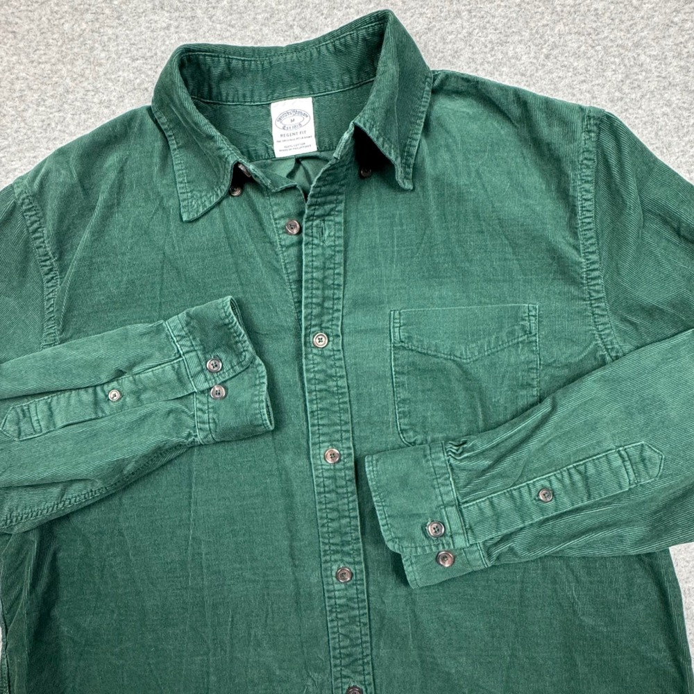Brooks Brothers Mens Regent Fit Corduroy Button Down Shirt Green Medium M